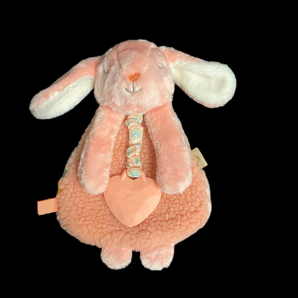 Itzy Ritzy Friends Lovey Plush w/ Silicone Teether Pink Bunny Baby Soft Crinkle